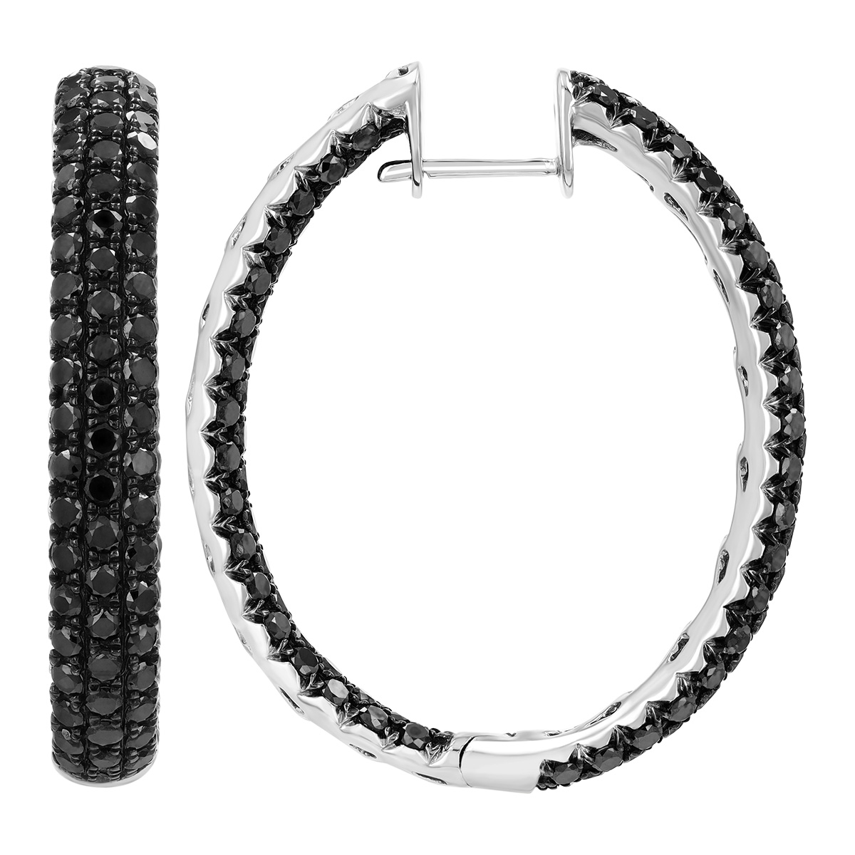Black Diamond Pave Inside Out Hoop Earrings in White Gold & Black Rhodium