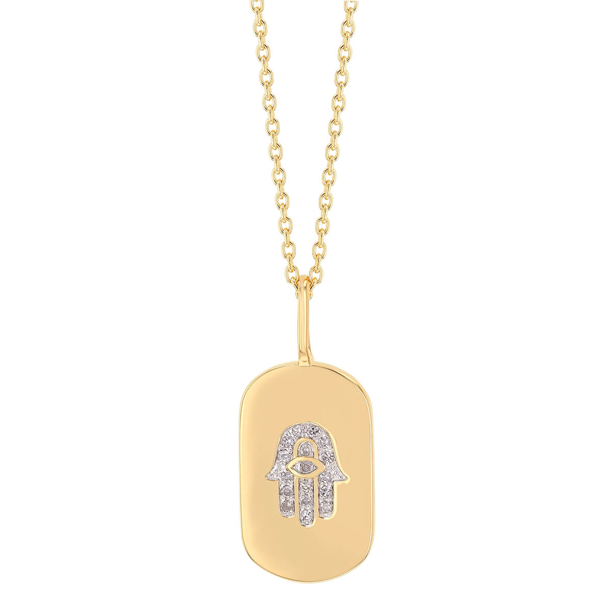 Diamond Pave Hamsa Dog Tag Pendant in Yellow Gold
