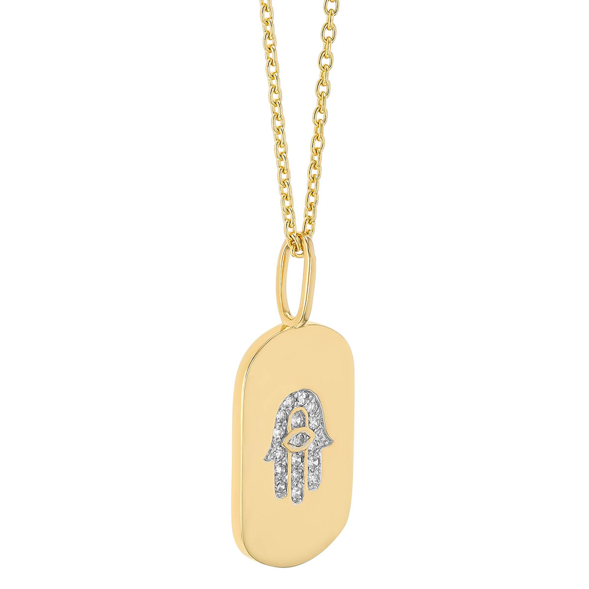 Diamond Pave Hamsa Dog Tag Pendant in Yellow Gold