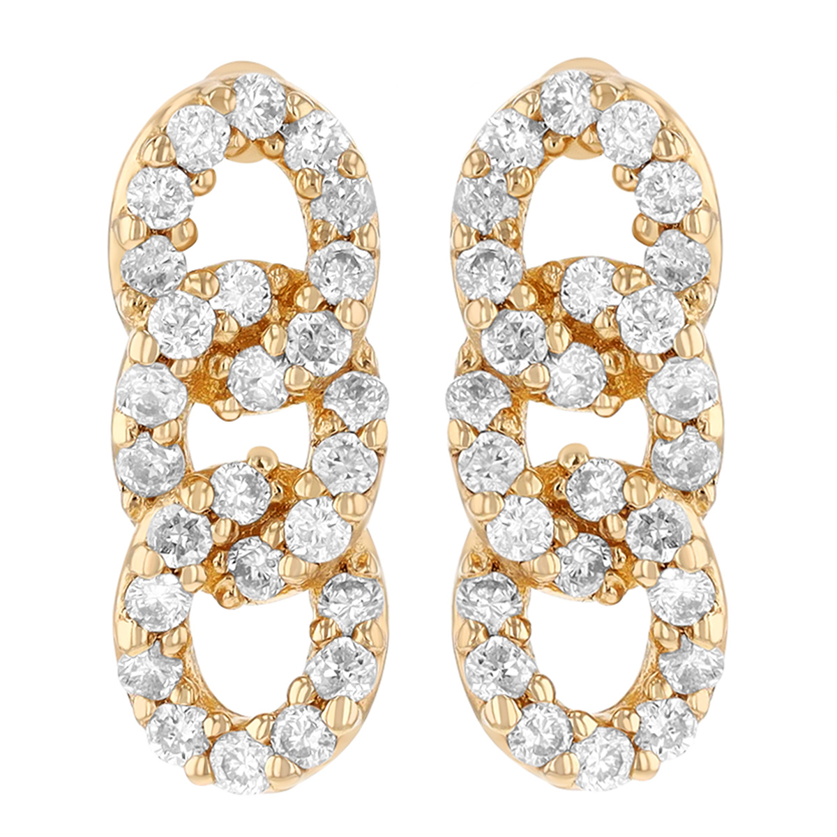 Diamond Triple Link Post Earrings in Yellow Gold