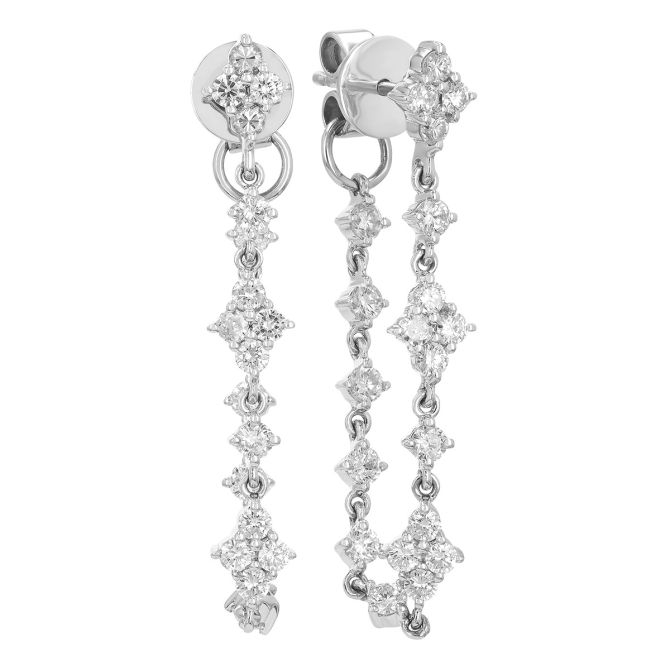 Diamond Cluster Station Front-to-Back Link Earrings in White Gold