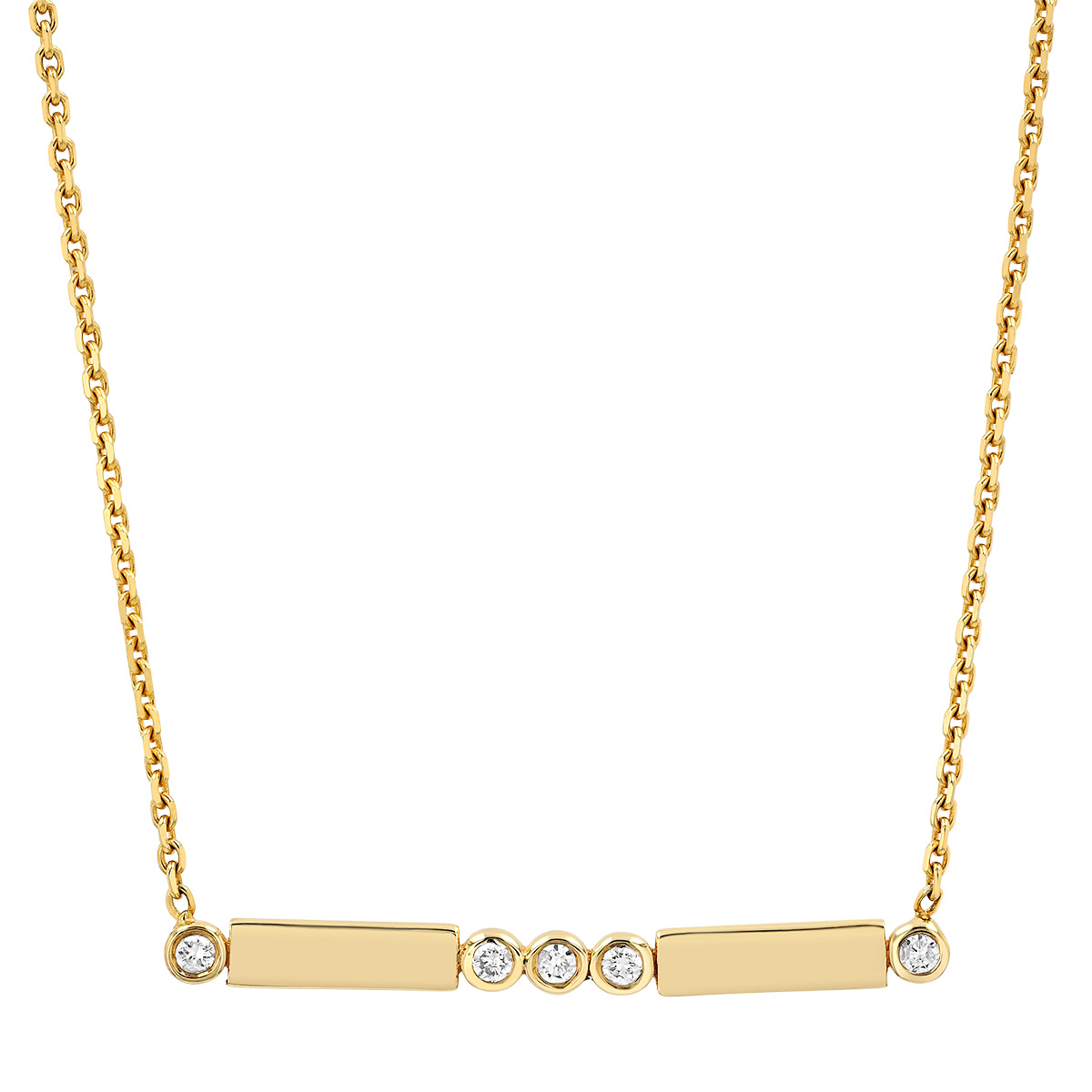Bezel Set Diamond & Yellow Gold Bar Necklace in Yellow Gold, 18