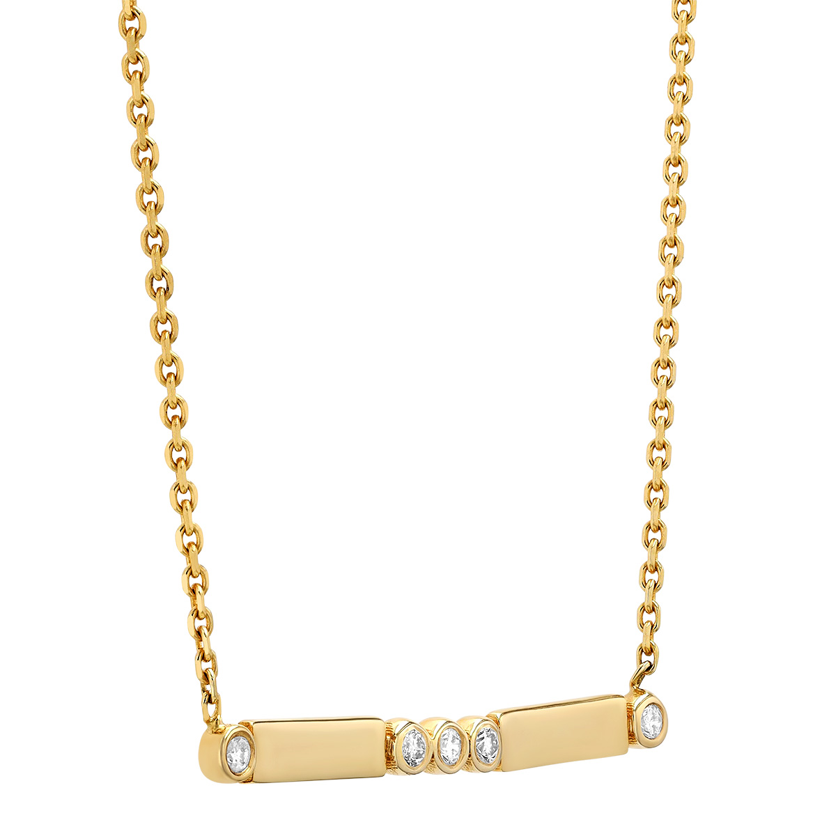 Bezel Set Diamond & Yellow Gold Bar Necklace in Yellow Gold, 18