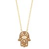Hamsa Scrollwork Necklace in Yellow Gold with Bezel Set Diamond, 18"