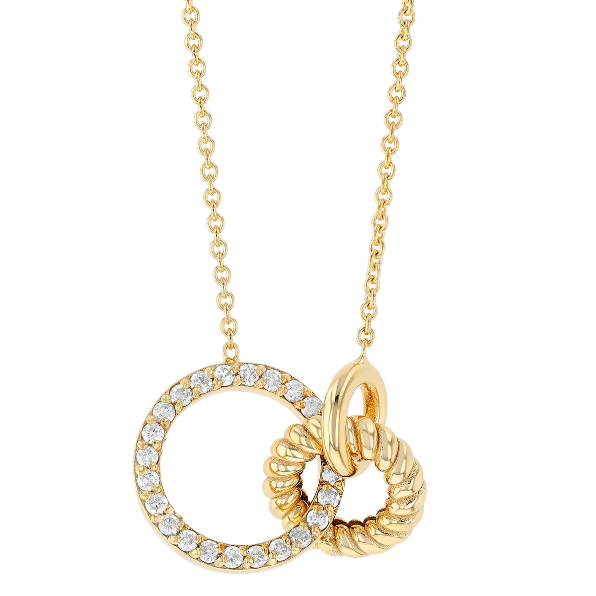 Yellow Gold Diamond, Fluted & Polished 3 Ring Necklace in Yellow Gold, 18