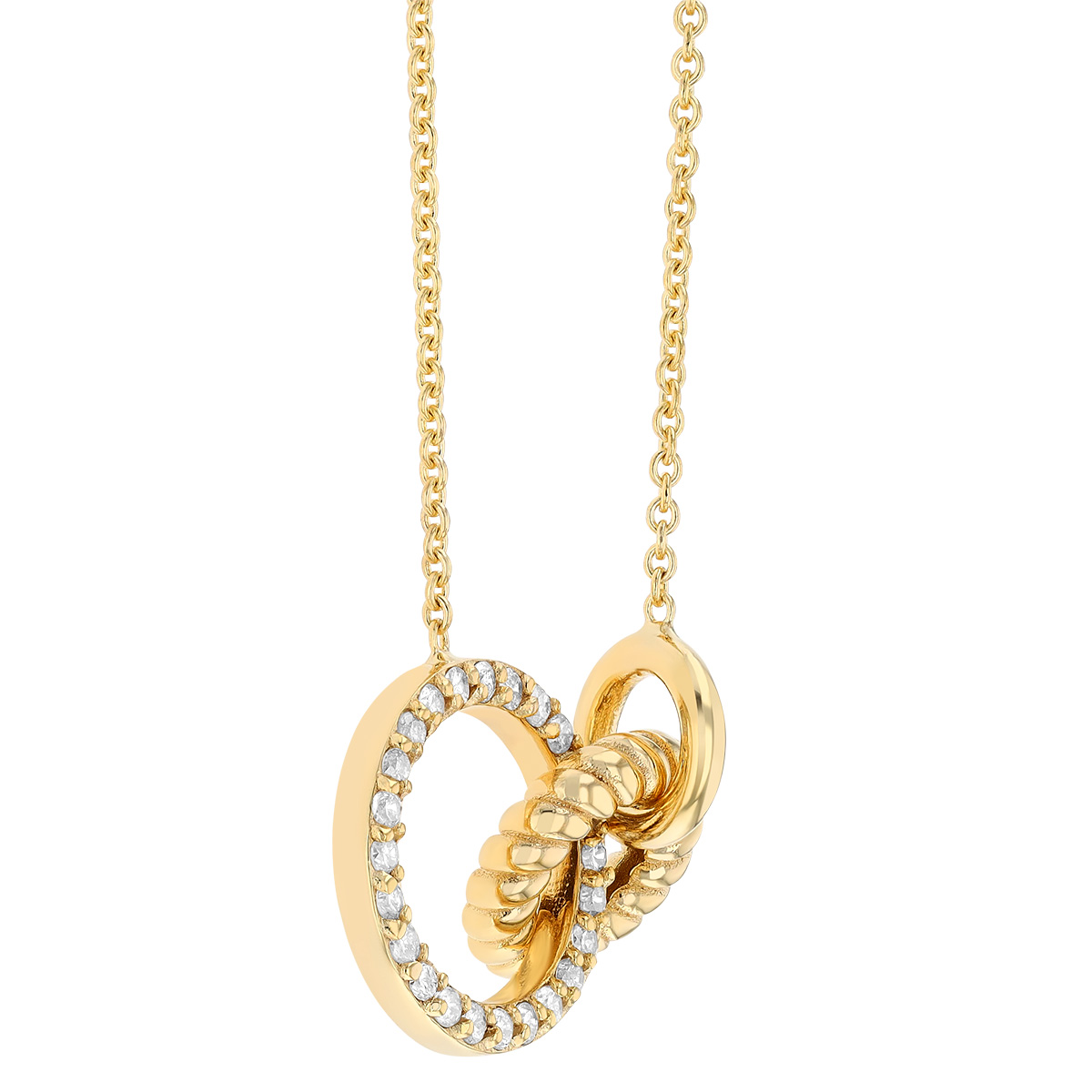 Yellow Gold Diamond, Fluted & Polished 3 Ring Necklace in Yellow Gold, 18