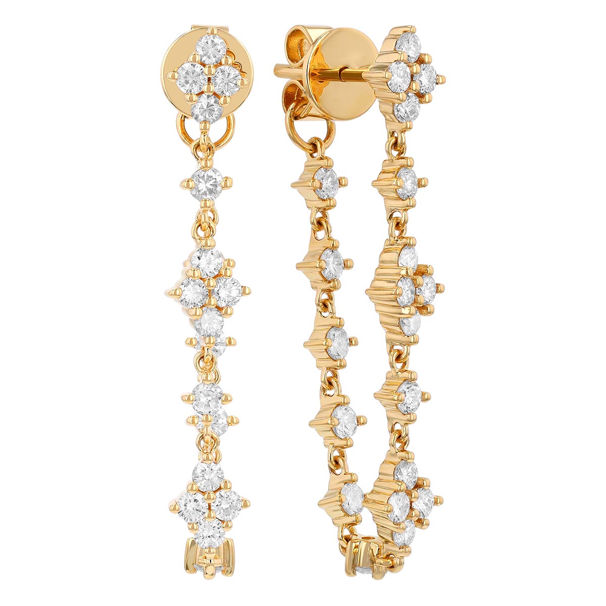 Diamond Cluster Front-to-Back Dangle Earrings in Yellow Gold