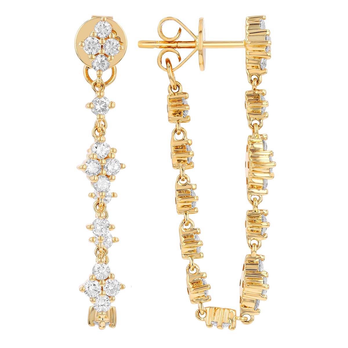 Diamond Cluster Front-to-Back Dangle Earrings in Yellow Gold