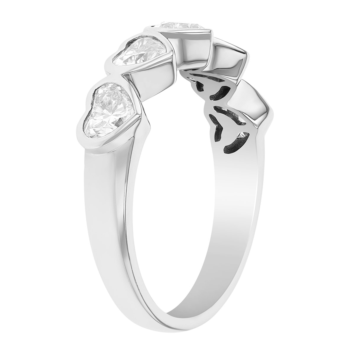 Heart Shaped Diammond 5 Stone Bezel Ring in White Gold