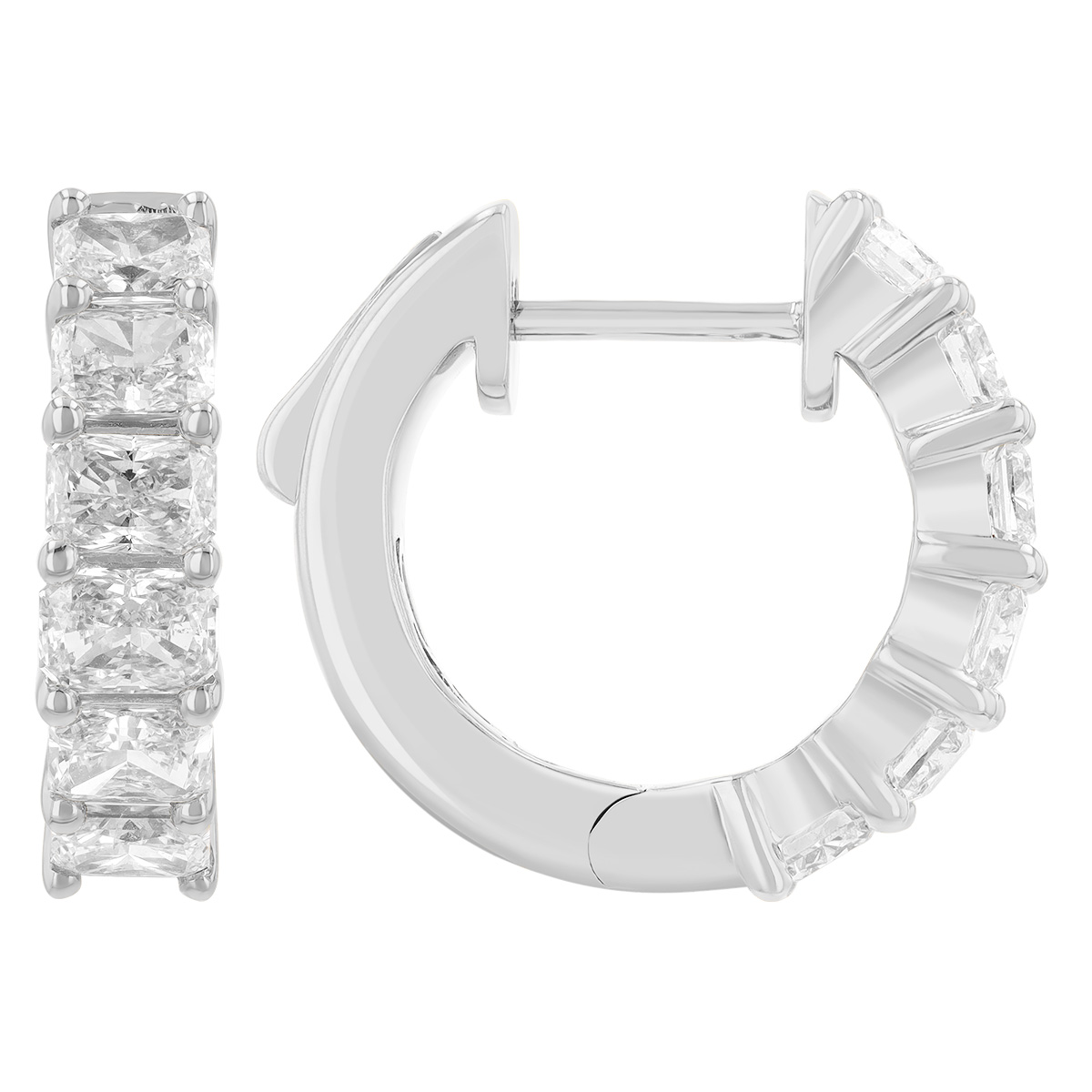Radiant Cut Diamond Huggie Hoop Earrings in White Gold