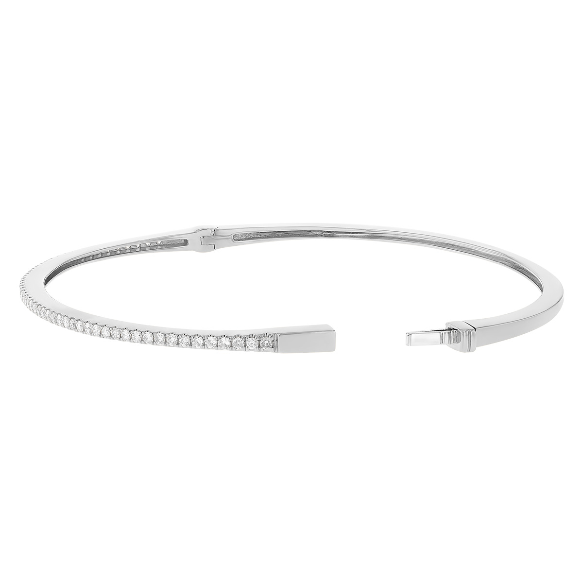 Diamond Thin Bangle Bracelet in White Gold, .50 cttw