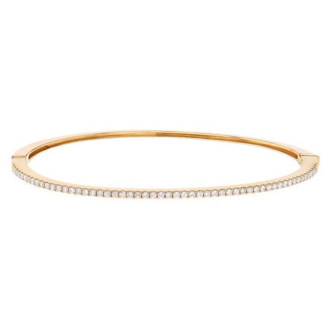 Diamond Thin Bangle Bracelet in Yellow Gold, .50 cttw