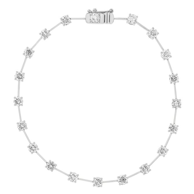 Round Diamond Station Wire Braclet in White Gold, 7"