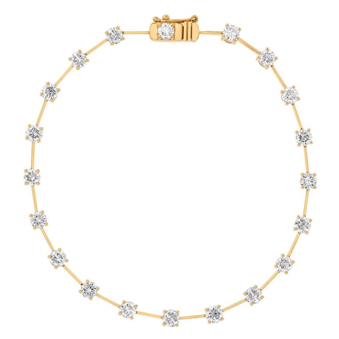 Round Diamond Station Wire Braclet in Yellow Gold, 7"
