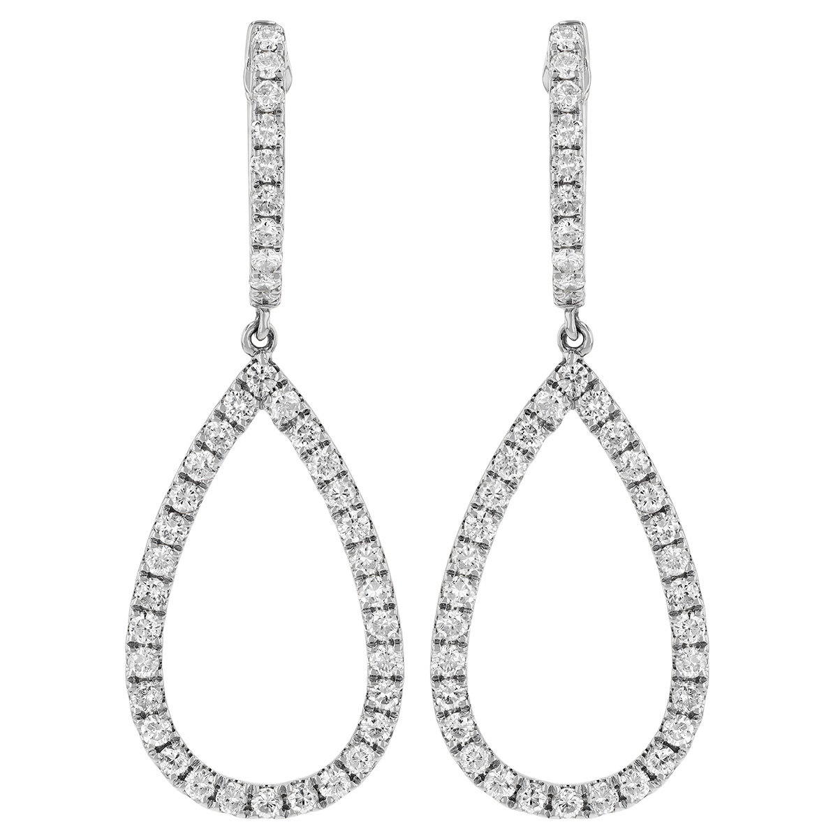 Diamond Open Teardrop Dangle Huggie Earrings in White Gold