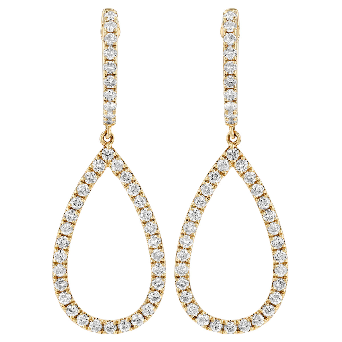 Diamond Open Teardrop Dangle Huggie Earrings in Yellow Gold