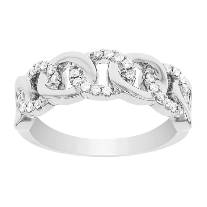 Diamond Chain Pattern Ring in White Gold