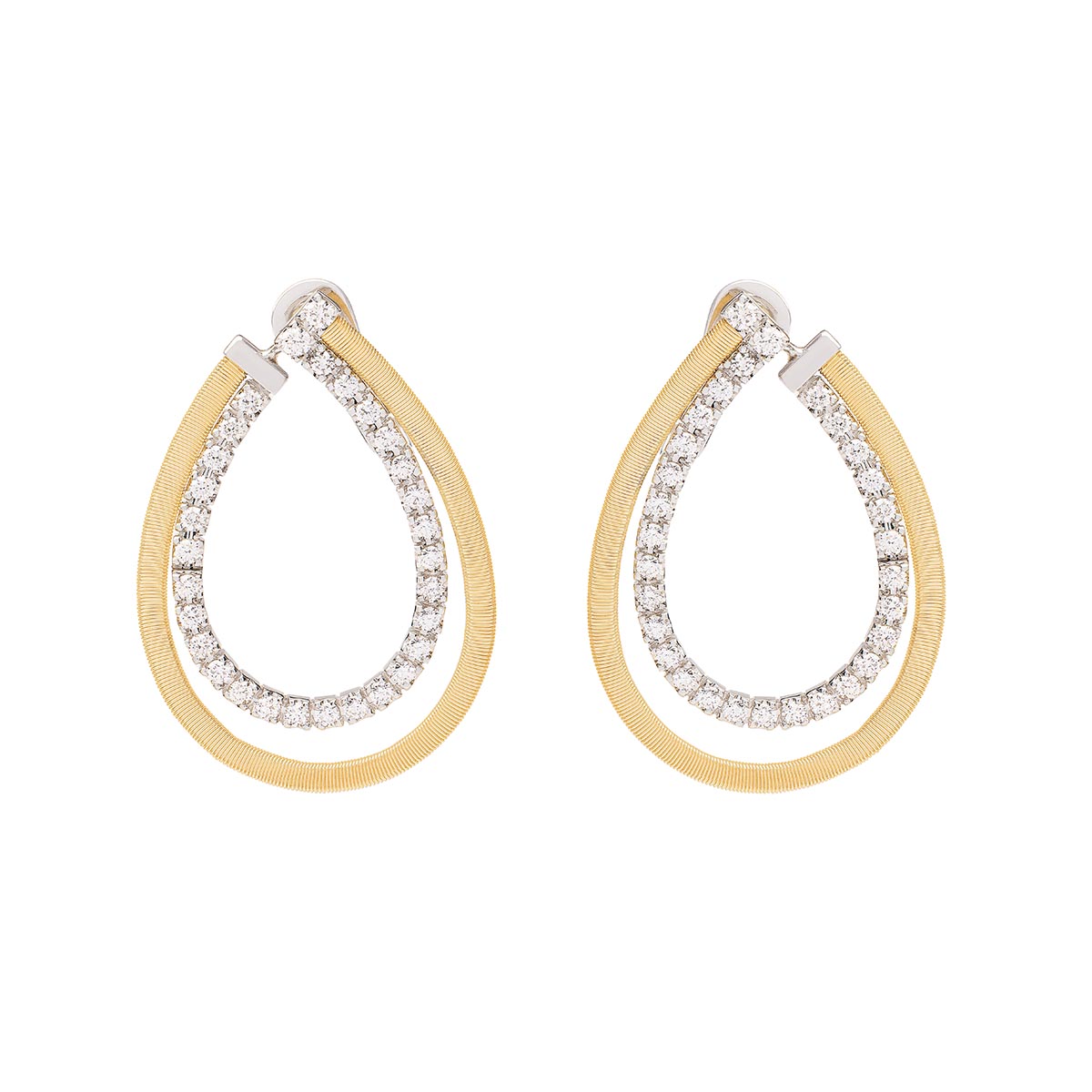 Marco Bicego Masai Diamond Teardrop Shape Drop Earrings in Two Tone