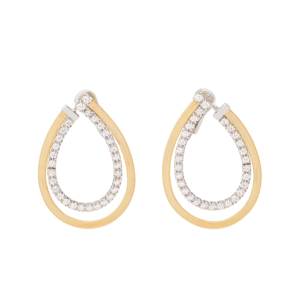Marco Bicego Masai Diamond Teardrop Shape Drop Earrings in Two Tone