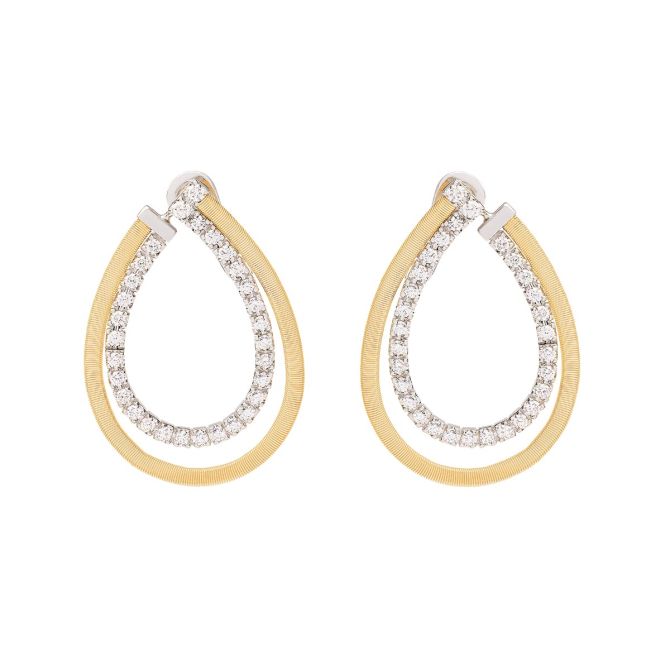 Marco Bicego Masai Diamond Teardrop Shape Drop Earrings in Two Tone