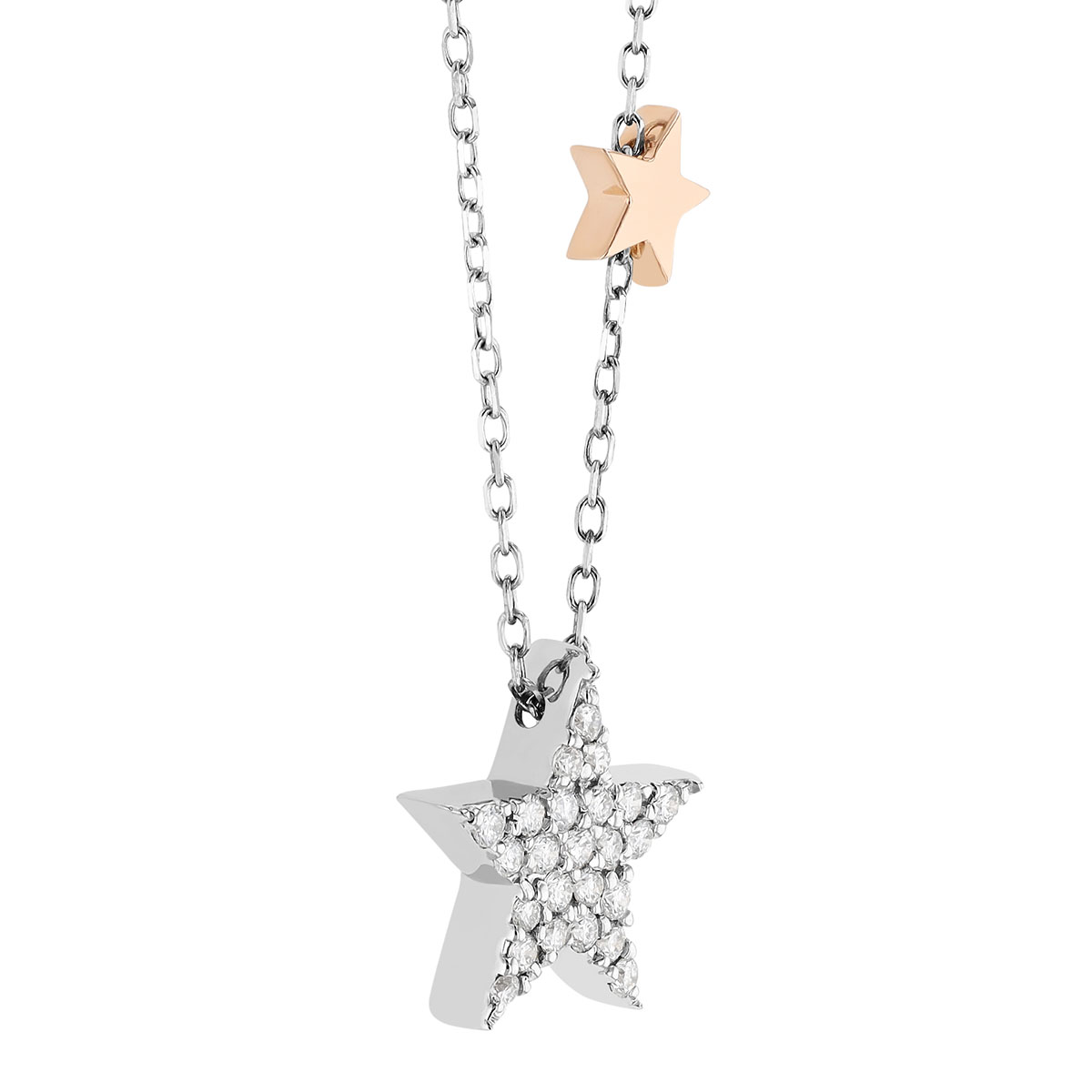 Diamond Pave White Gold Star Pendant with Rose Gold Accent