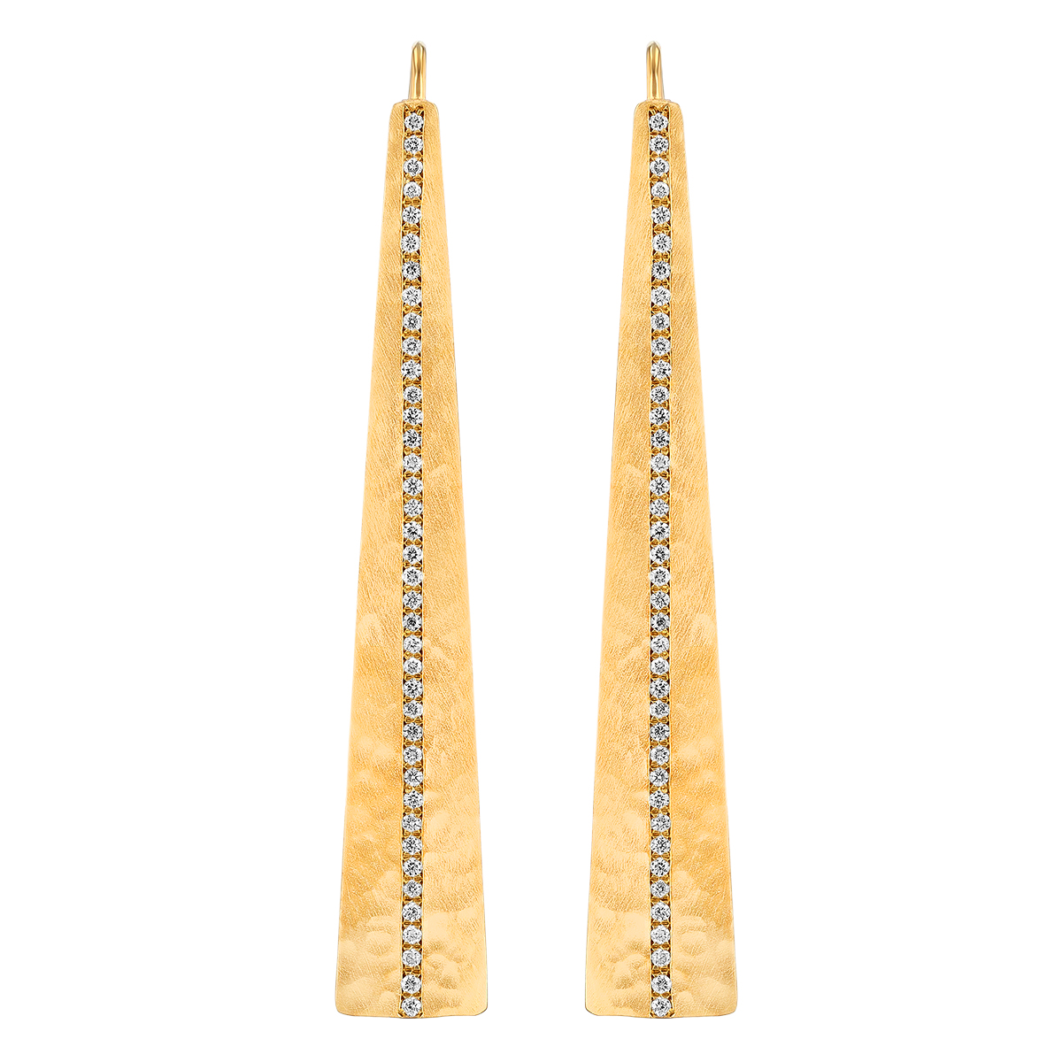 Marika Diamond Line Yellow Gold Tapered Long Drop Earrings