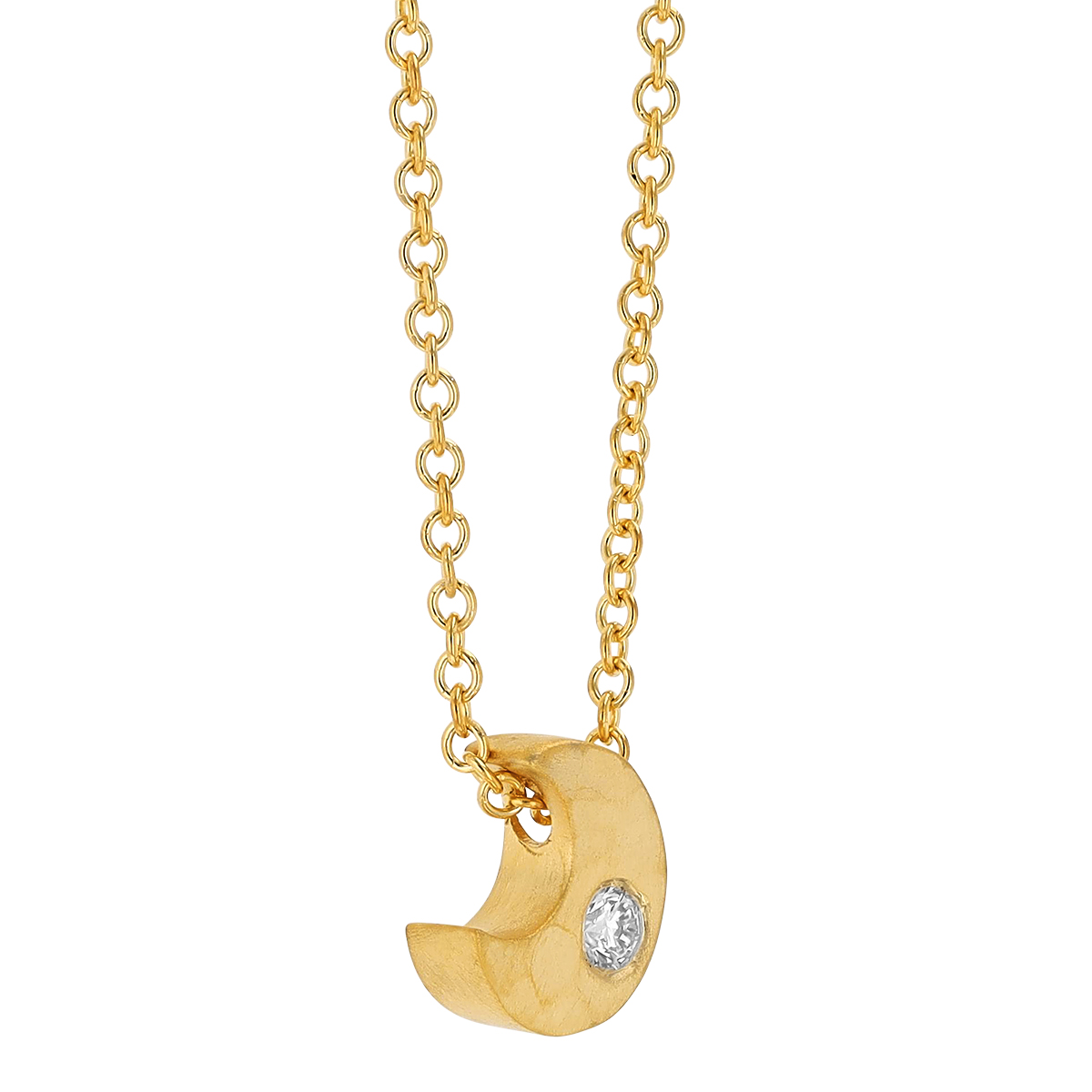 Marika Diamond Mini Crescent Moon Pendant in Yellow Gold