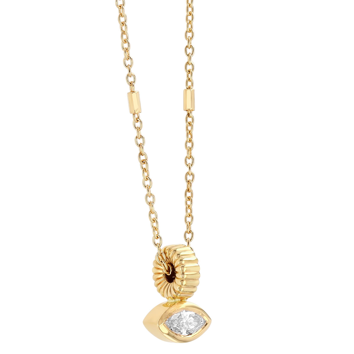 Zoe Chicco Bezel Set Marquise Diamond & Rondel Pendant in Yellow Gold, 16