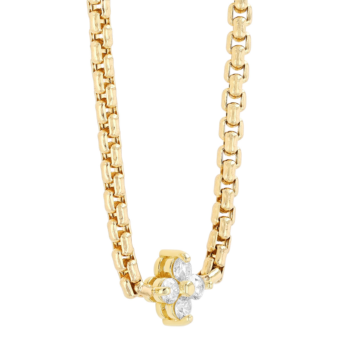 Zoe Chicco Diamond Quartet Box Chain Necklace in Yellow Gold, 16