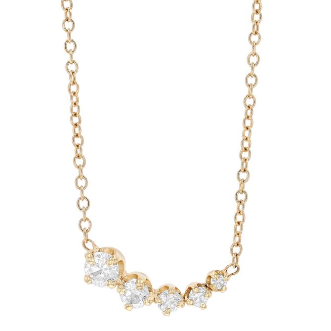 Zoe Chicco Graduated Diamond Curved Bar Necklace in Yellow Gold, 16"