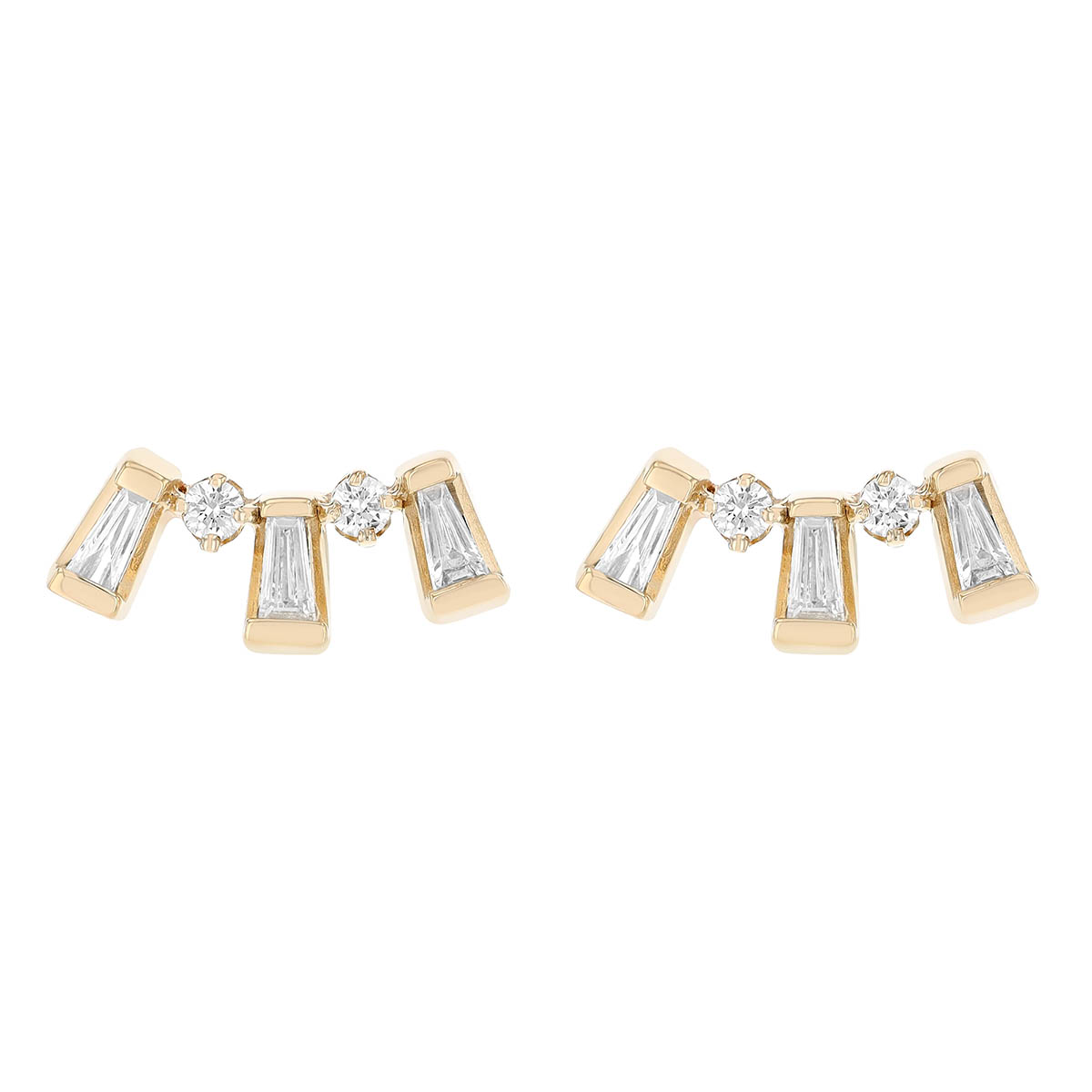 Zoe Chicco Tapered Baguette & Round Diamond Post Earrings in Yellow Gold