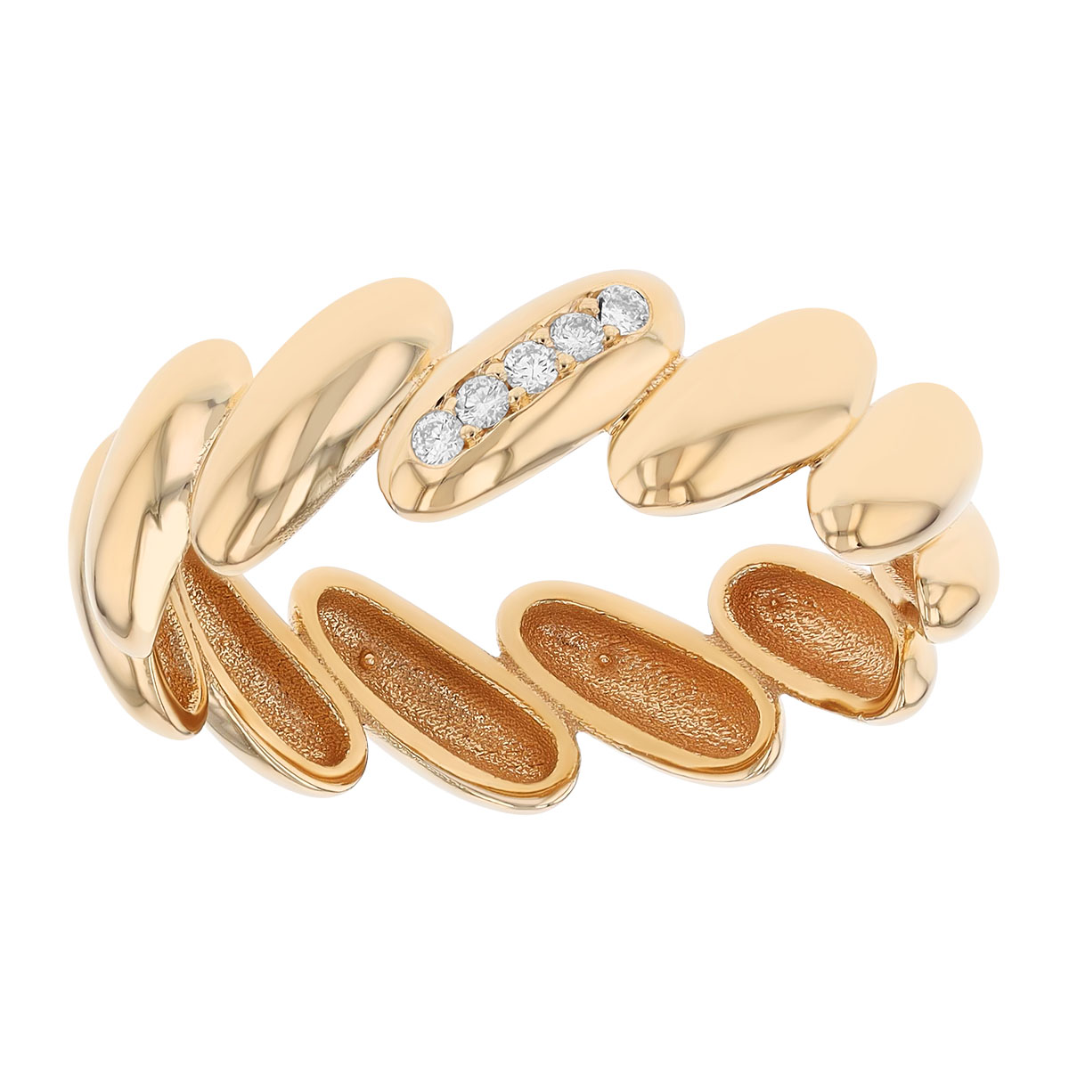Zoe Chicco Yellow Gold Bean Shape Band Ring with Diamonds