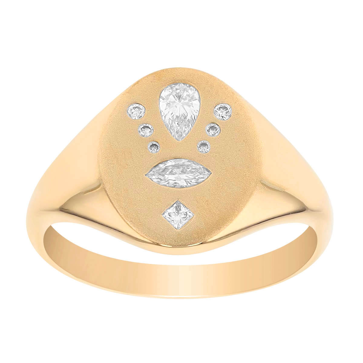 Zoe Chicco Mosaic Flush Set Diamond Signet Ring in Yellow Gold