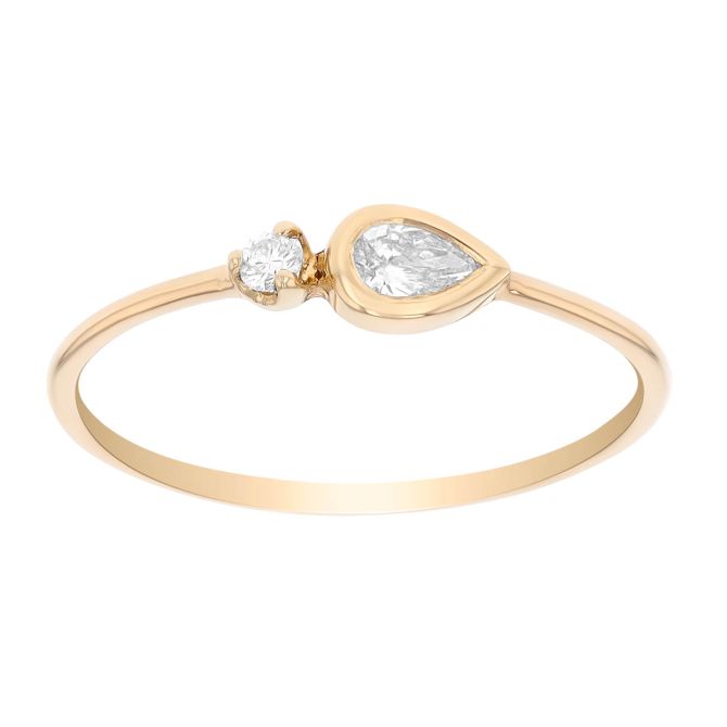 Zoe Chicco Pear & Round Diamond Duo Ring in Yellow Gold
