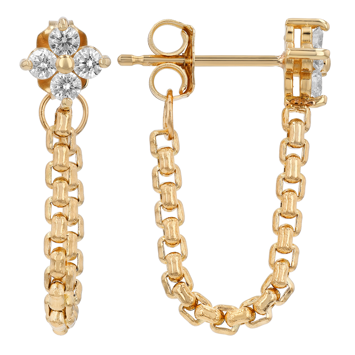 Zoe Chicco Diamond Quad Box Chain Huggie Earrings in Yellow Gold