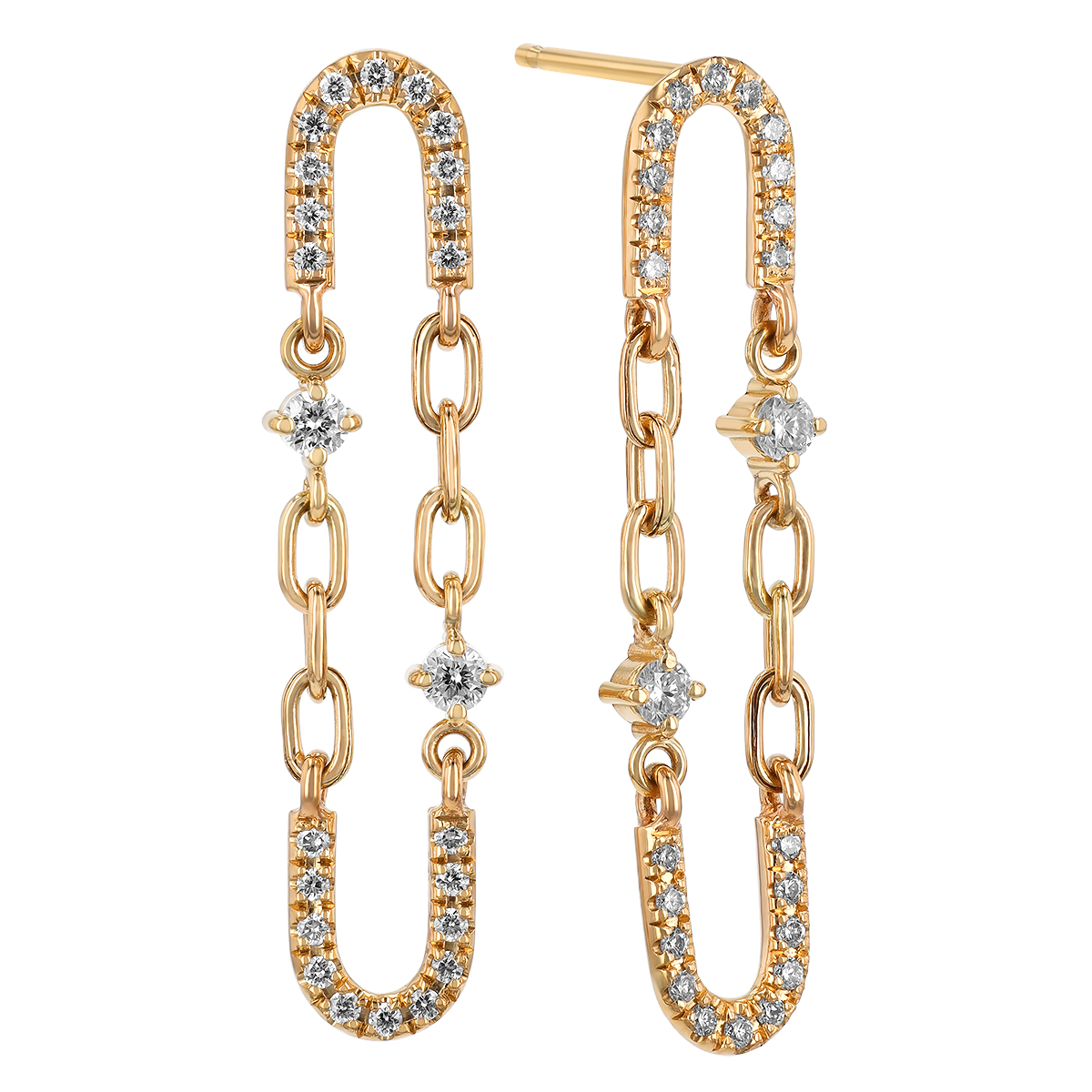 Zoe Chicco Diamond U Shape and Chain Link Dangle Earrings in Yellow Gold