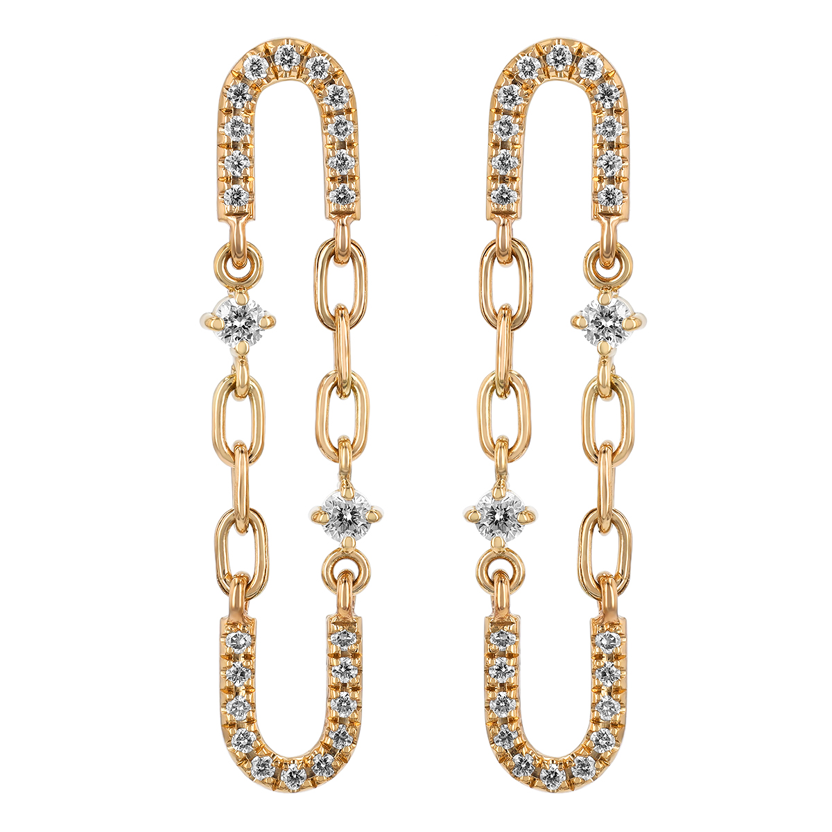 Zoe Chicco Diamond U Shape and Chain Link Dangle Earrings in Yellow Gold