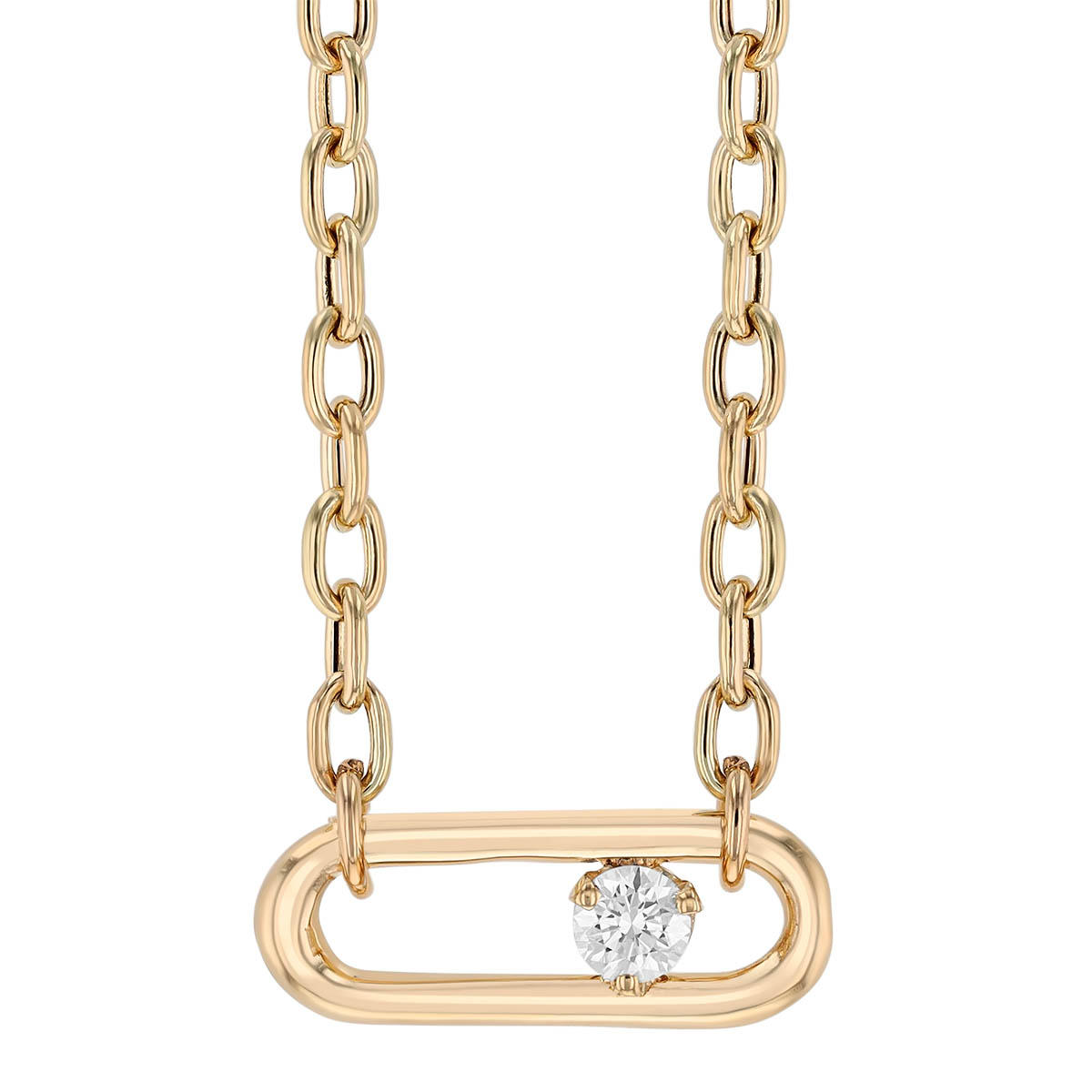 Zoe Chicco Oversized Paperclip Link Necklace with Prong  Diamond in Yellow Gold, 18