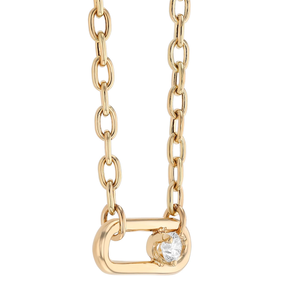 Zoe Chicco Oversized Paperclip Link Necklace with Prong  Diamond in Yellow Gold, 18
