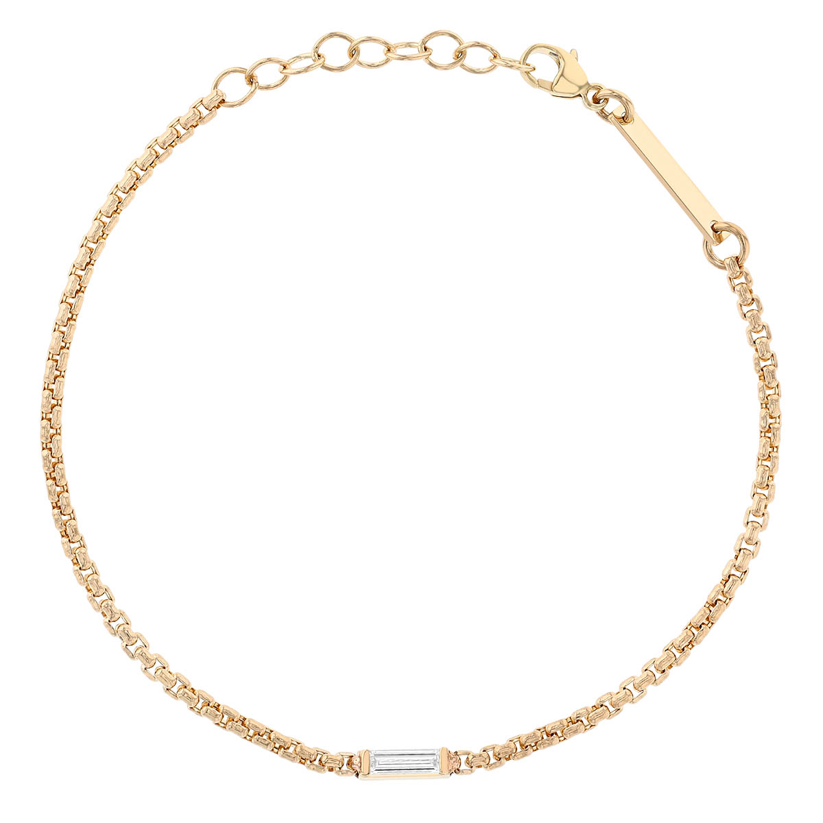 Zoe Chicco Yellow Gold Box Chain Bracelet with Baguette Diamond