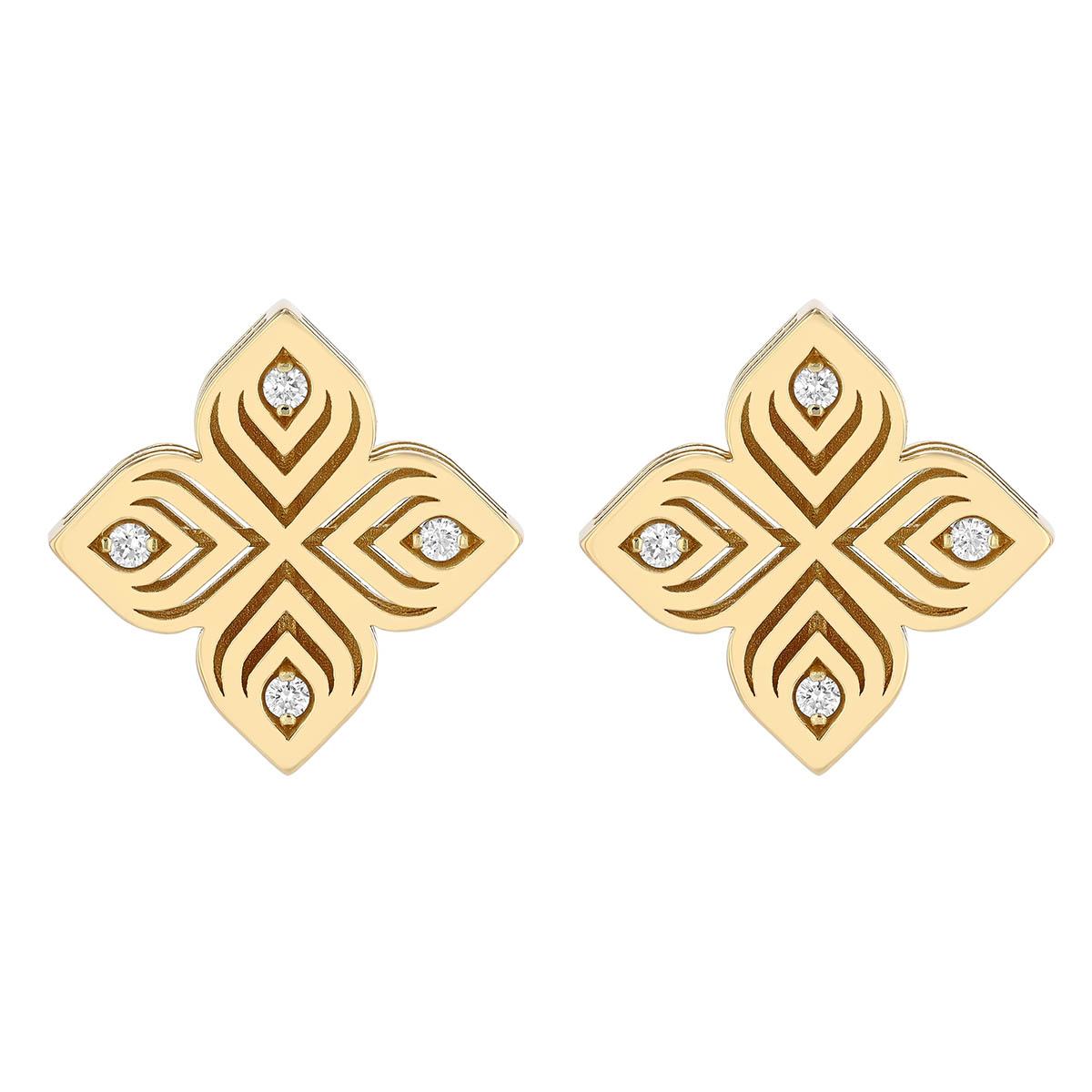 Roberto Coin Arabesque Diamond Floral Stud Earrings in Yellow Gold