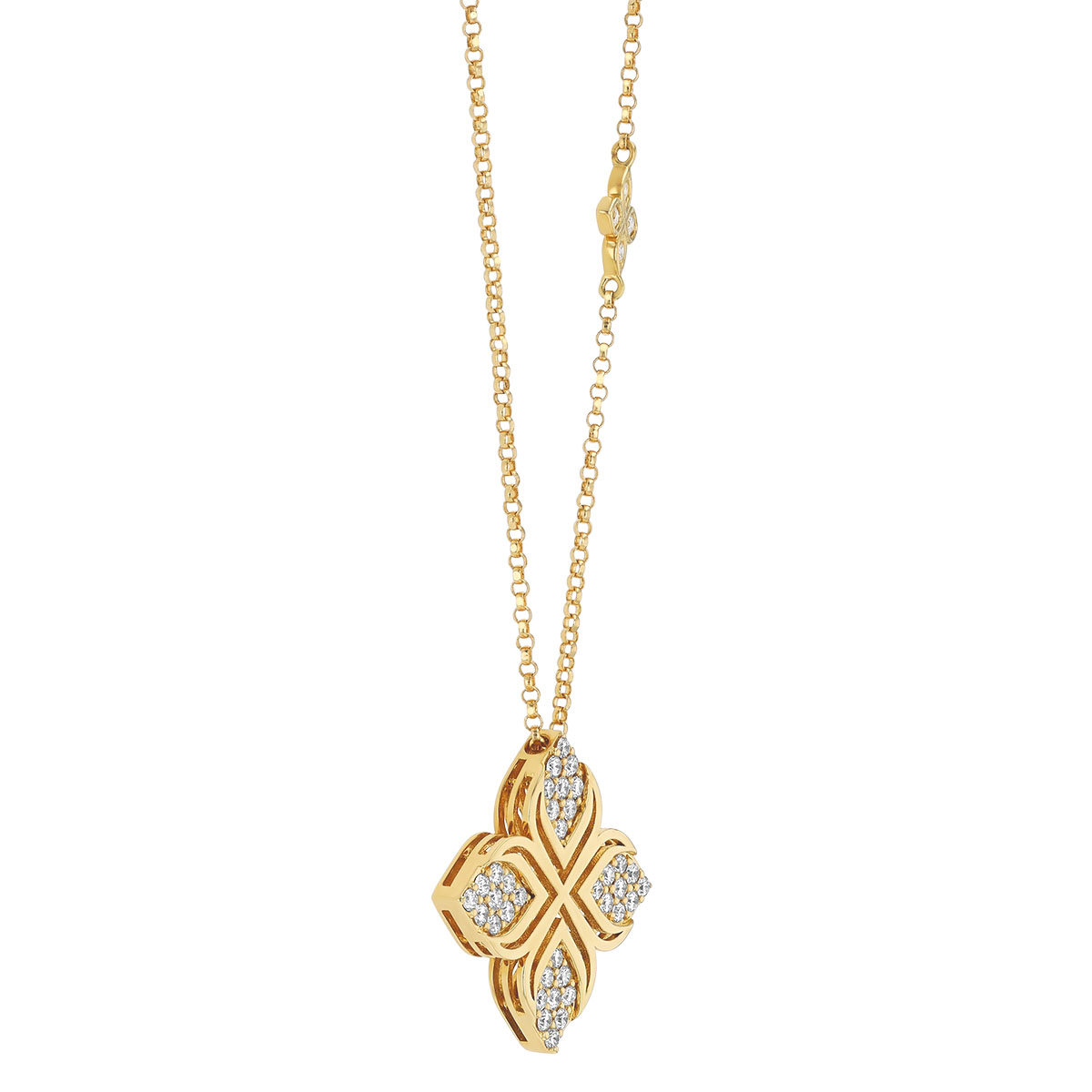 Roberto Coin Arabesque Diamond Pav Flower Pendant in Yellow Gold, 17