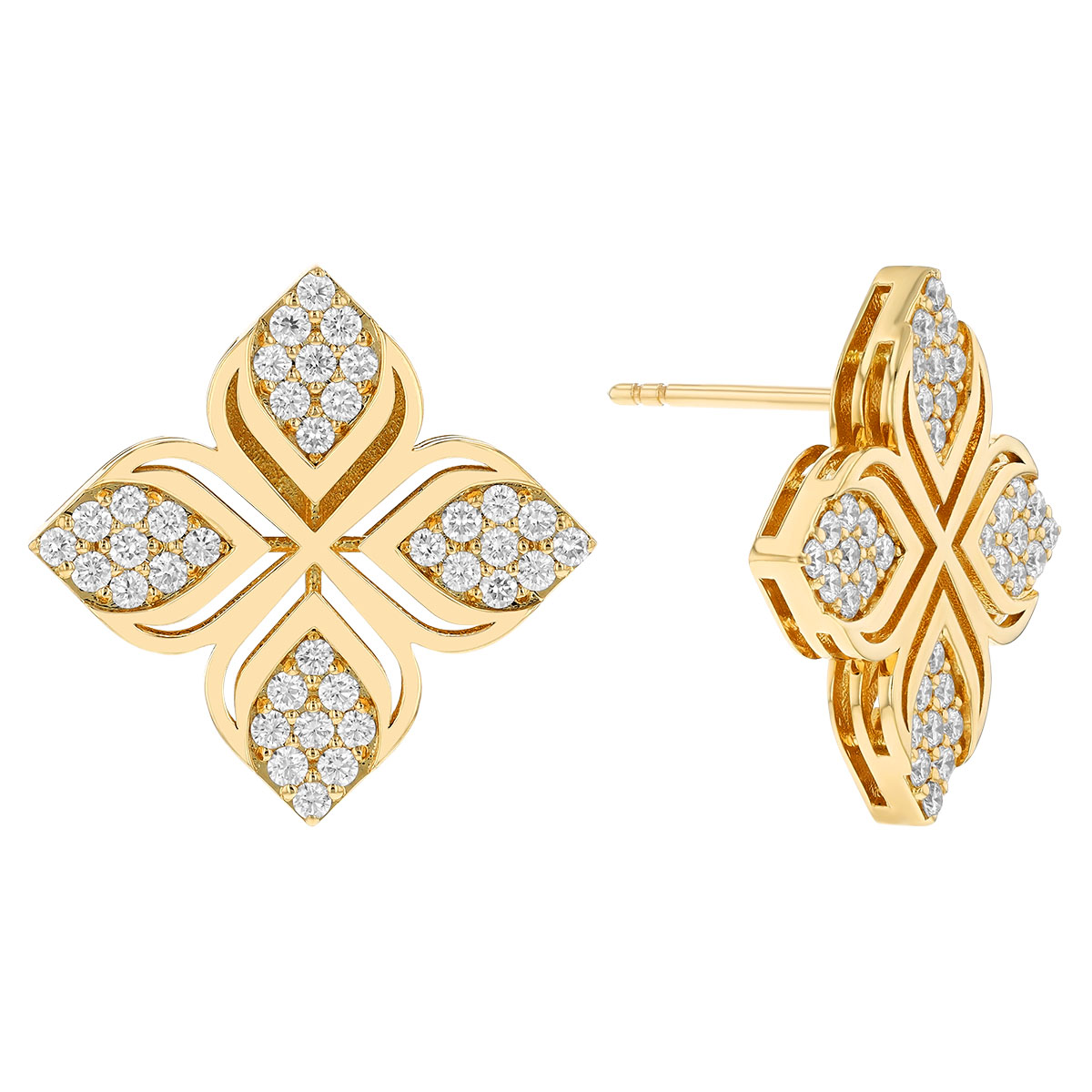 Roberto Coin Arabesque Diamond Pav Flower Stud Earrings in Yellow Gold