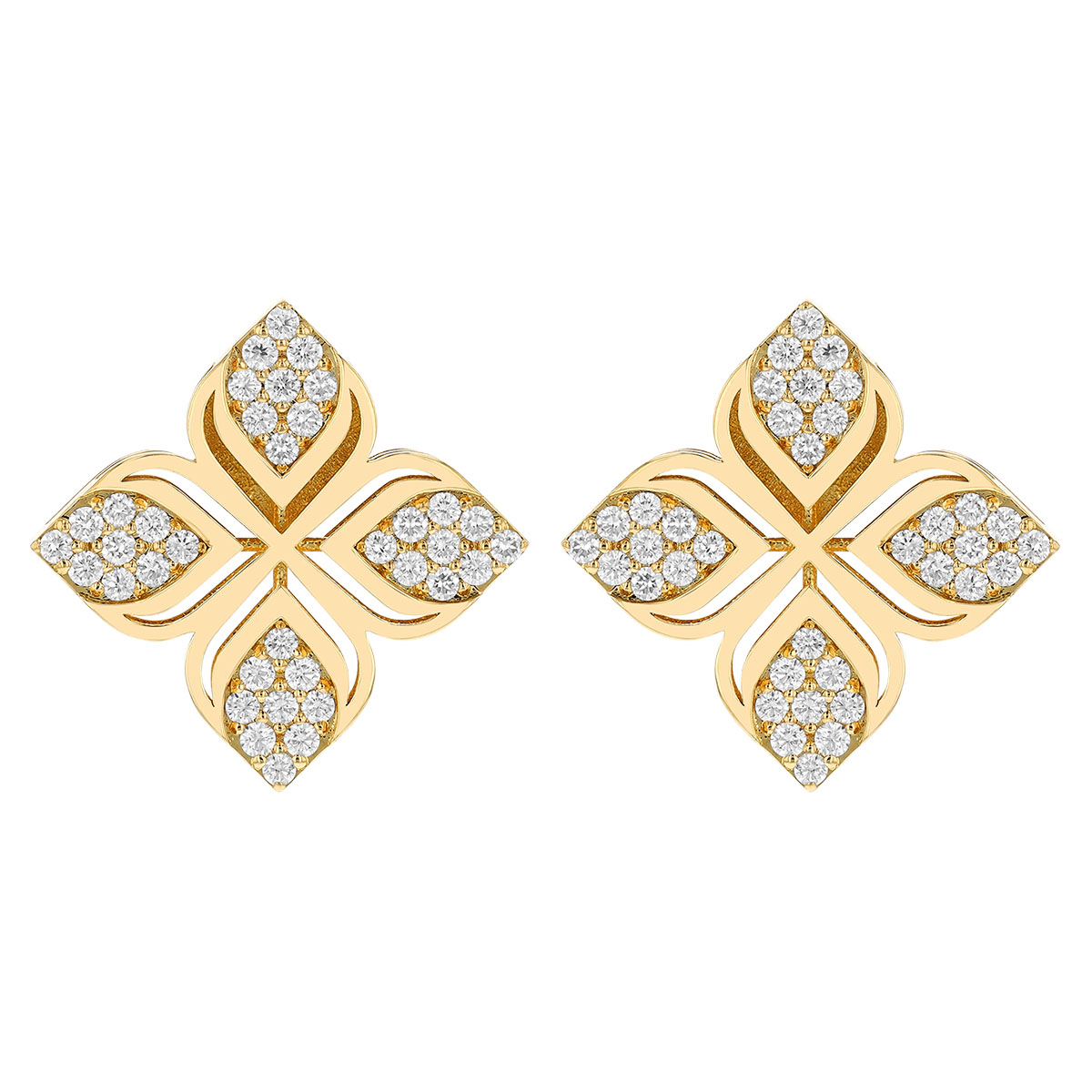 Roberto Coin Arabesque Diamond Pav Flower Stud Earrings in Yellow Gold