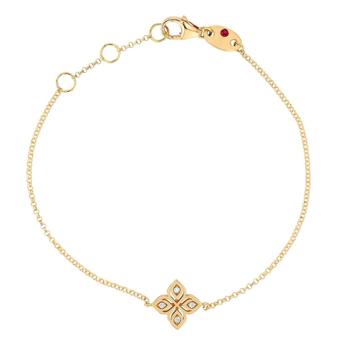 Roberto Coin Arabesque Yellow Gold Small Diamond Flower Bracelet, 7