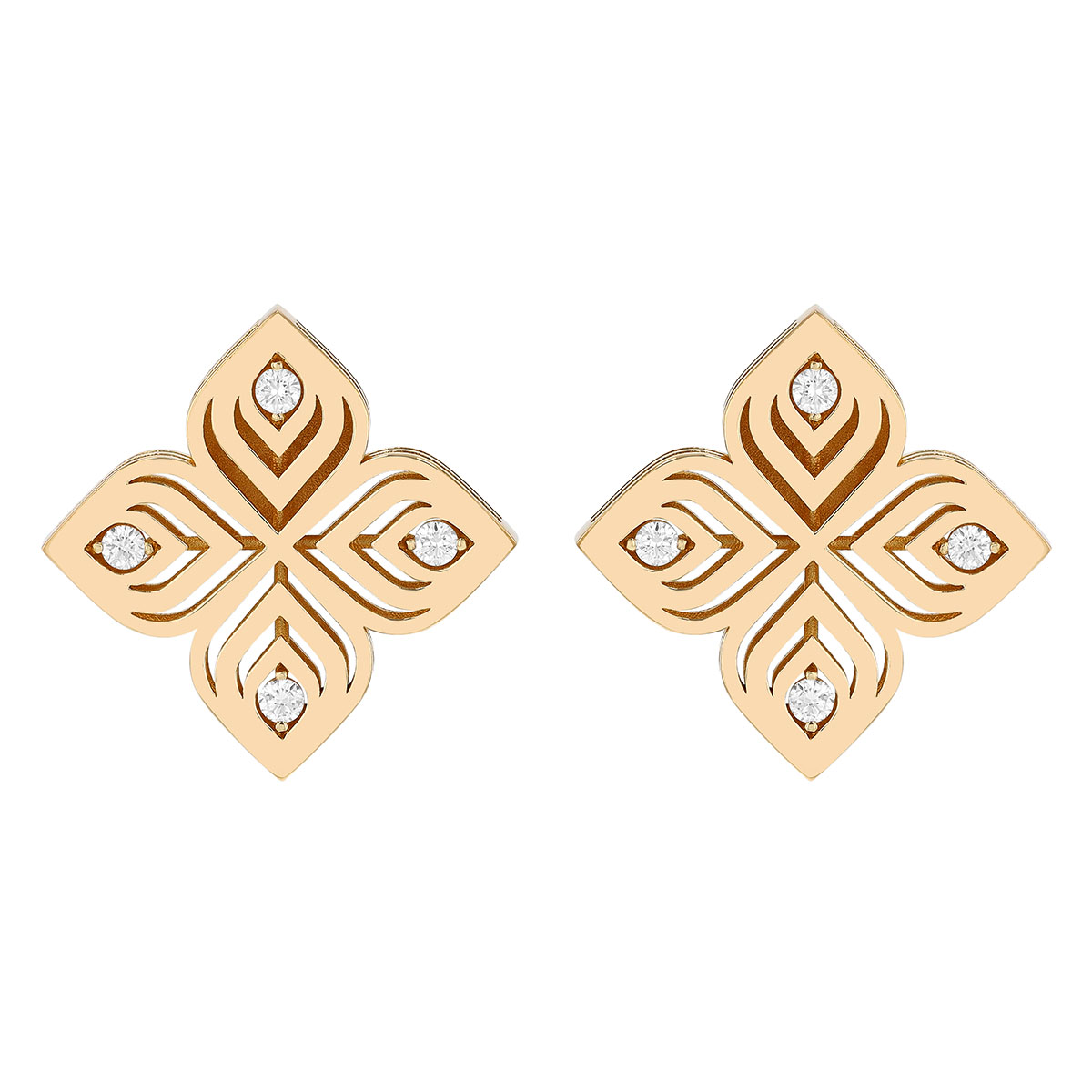 Roberto Coin Arabesque Large Diamond Flower Stud Earrings in Yellow Gold