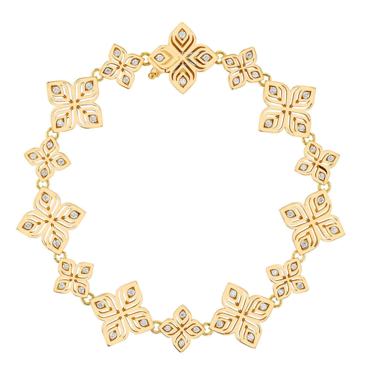 Roberto Coin Arabesque Diamond Flower Alternating Bracelet in Yellow Gold 7