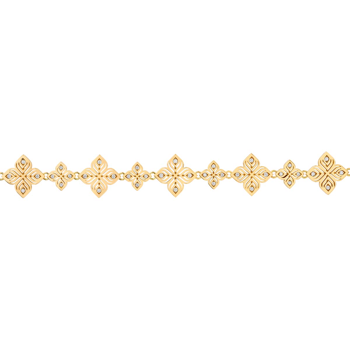 Roberto Coin Arabesque Diamond Flower Alternating Bracelet in Yellow Gold 7