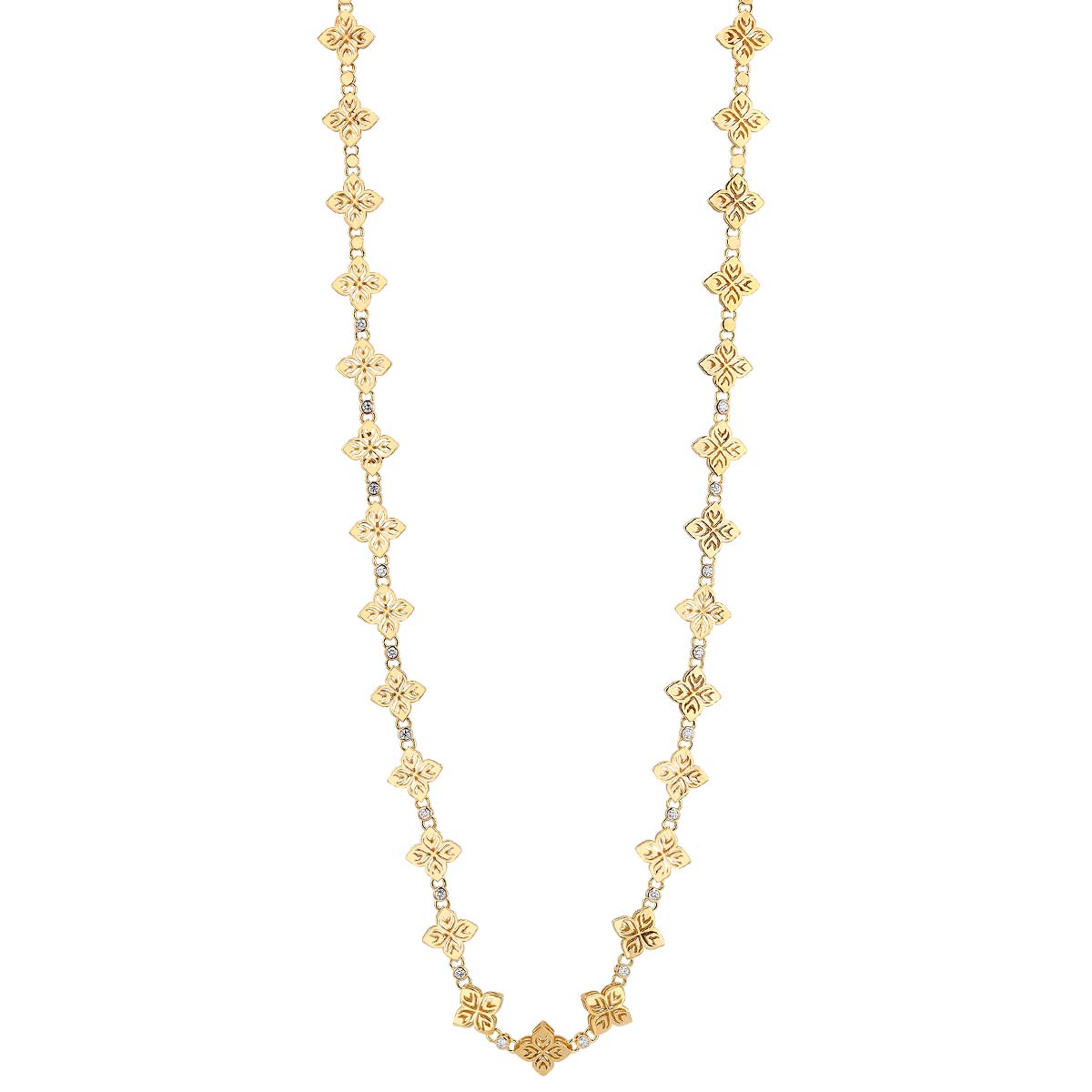 Roberto Coin Arabesque Alternating Diamond Flower Necklace in Yellow Gold, 16