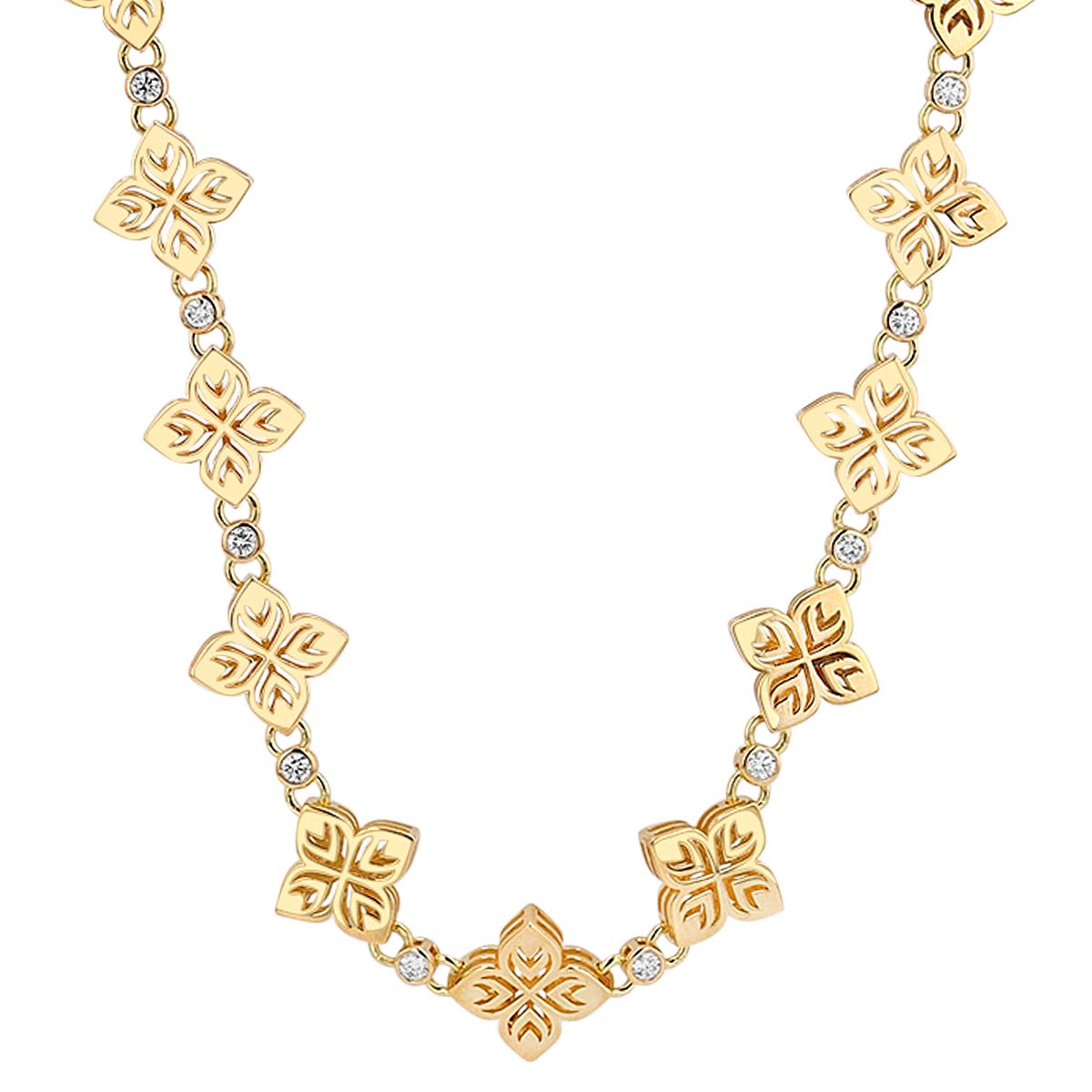 Roberto Coin Arabesque Alternating Diamond Flower Necklace in Yellow Gold, 16